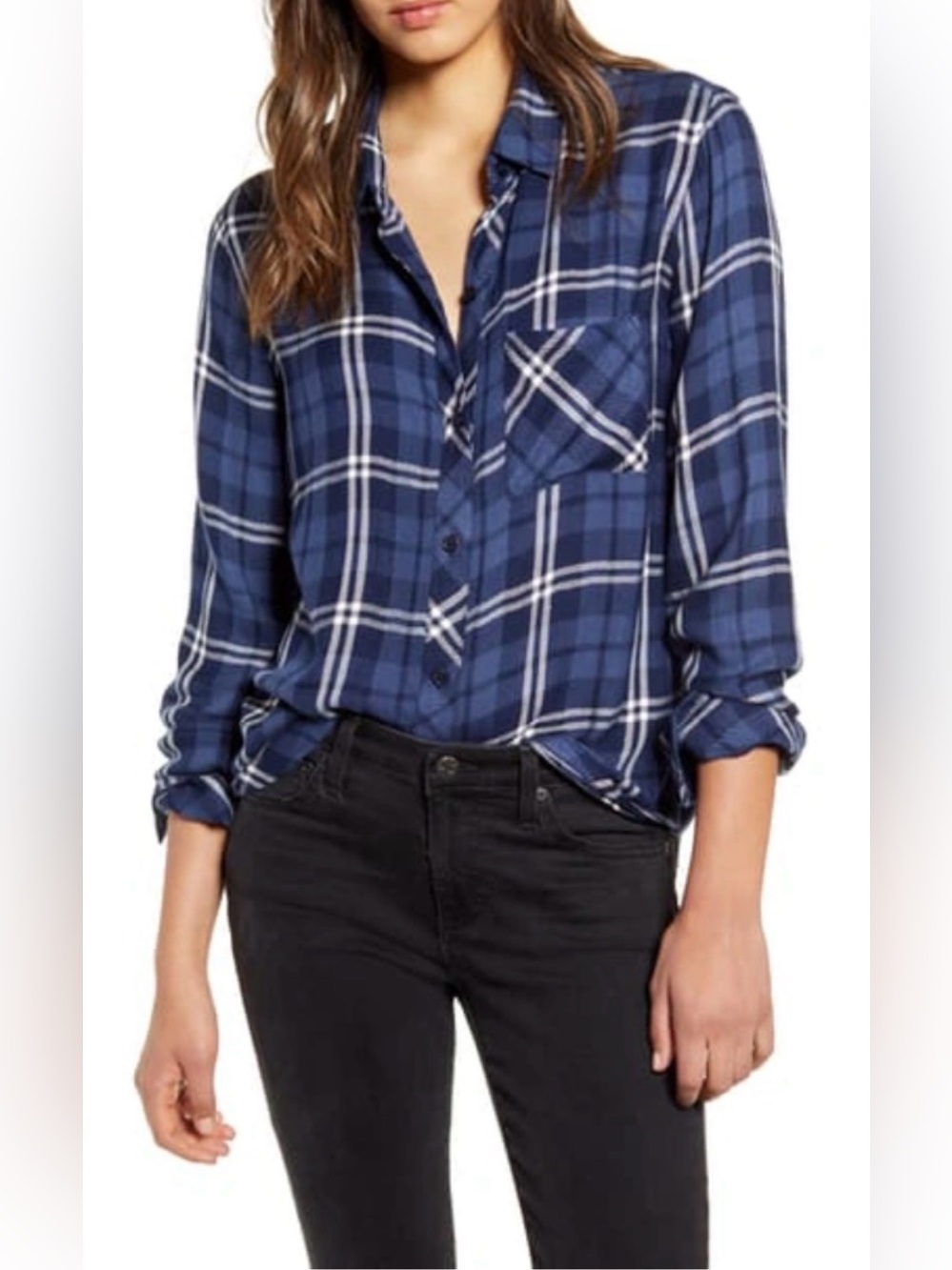 Rails Hunter Navy Blue Midnight White Button Down Shirt.  Sz XS